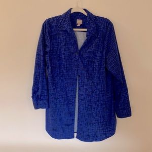 Chicos Sz. 2 Blue and Black 3/4 Sleeve Button Down
